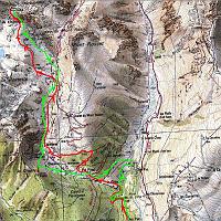  Le parcours du jour: la montée en rouge et la descente en vert / Dénivelé positif: 1150 m