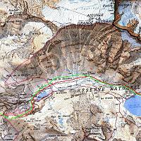  Le parcours sur deux photos: en rouge ça monte et en vert ça descend