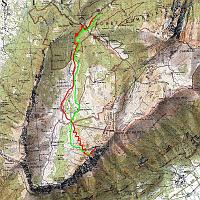  Le parcours du jour: la montée en rouge et la descente en vert / Dénivelé positif: 1200 m