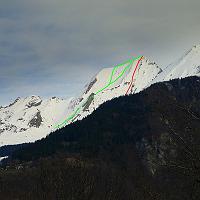  En vert la combe Ouest et en rouge la S.O. vues depuis la route du col de l'Epine