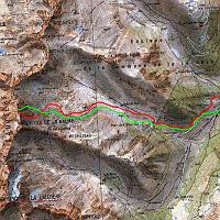  Le parcours du jour: la montée en rouge et la descente en vert / Dénivelé positif: 1325 m