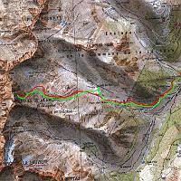 Le parcours du jour: la montée en rouge et la descente en vert / Dénivelé positif: 1240 m