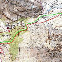  Le parcours sur deux photos: en rouge ça monte et en vert ça descend