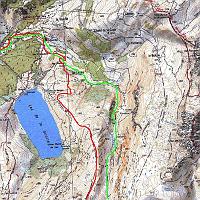  Le parcours sur deux photos: en rouge ça monte et en vert ça descend / Dénivelé positif: 1250 m
